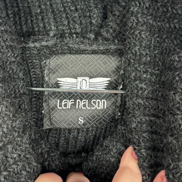 Leif Nelson Gray Streetwear Knit Shawl Drawstring Neck Fitted Sweater Sz Small - Picture 3 of 11